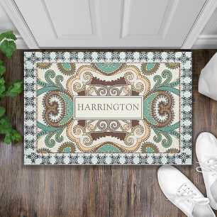 Personalized Elegant Flowery Geometric Shapes  Doormat