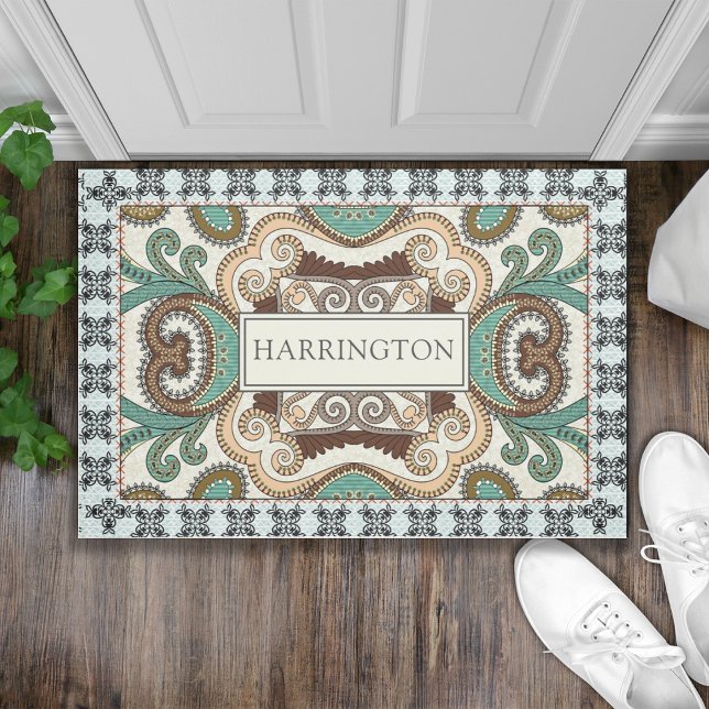 Personalized Elegant Flowery Geometric Shapes  Doormat (Creator Uploaded)