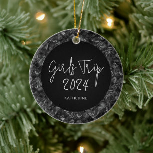 Personalized Elegant Girls Trip Faux Glitter Foil Ceramic Ornament