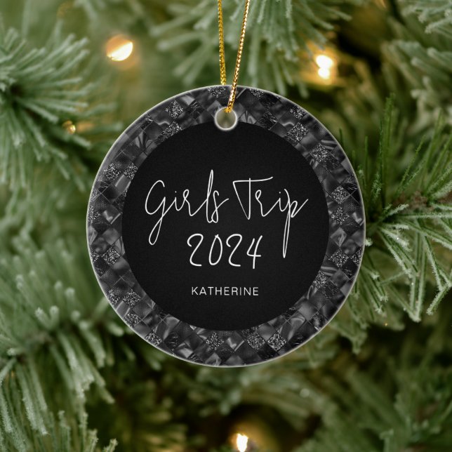Personalized Elegant Girls Trip Faux Glitter Foil Ceramic Ornament (Tree)