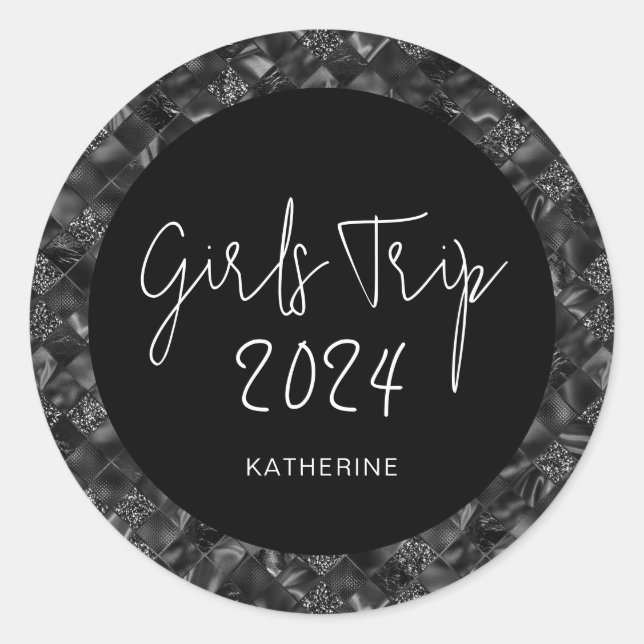 Personalized Elegant Girls Trip Faux Glitter Foil Classic Round Sticker (Front)