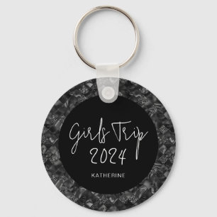 Personalized Elegant Girls Trip Faux Glitter Foil Keychain