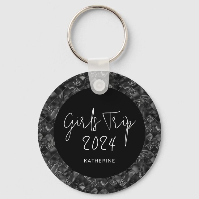 Personalized Elegant Girls Trip Faux Glitter Foil Keychain (Front)