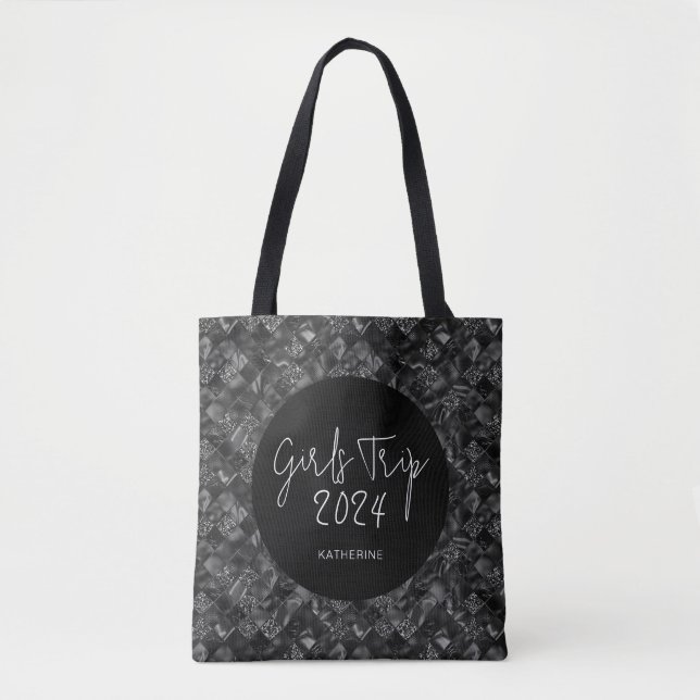 Personalized Elegant Girls Trip Faux Glitter Foil Tote Bag (Front)