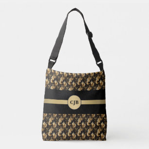 Personalized Elegant Gold & Black Abstract Crossbody Bag