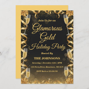 Personalized Elegant Gold Christmas Party Invitation