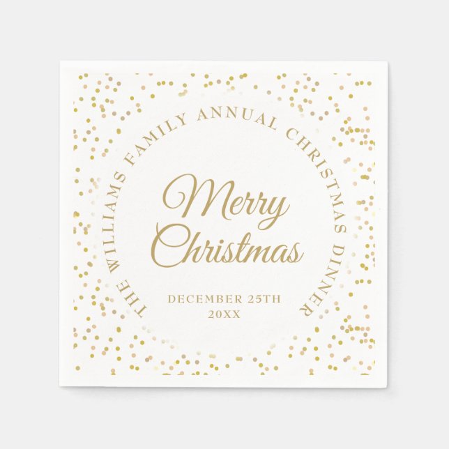 Personalized Elegant Gold Confetti Merry Christmas Napkin (Front)