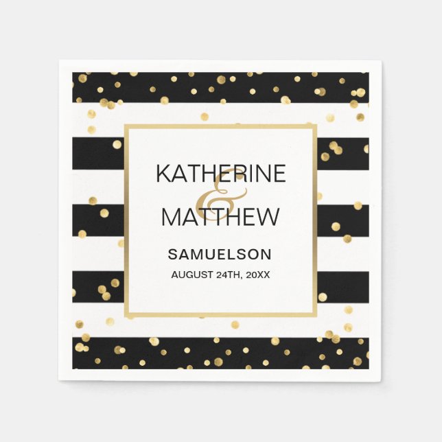 Personalized Elegant Gold Confetti Wedding Paper Napkin (Front)