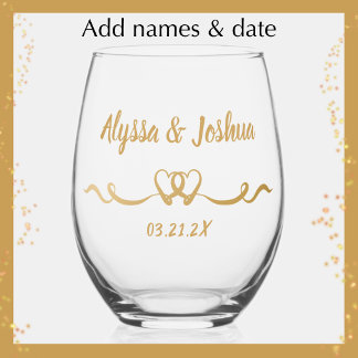 Personalized Elegant Gold Couples Wedding Gift Stemless Wine Glass