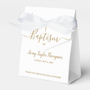 Personalized Elegant Gold Cross Baptism Script Favor Box