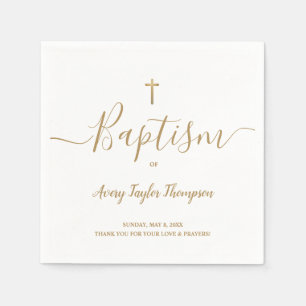 Personalized Elegant Gold Cross Baptism Script  Napkin