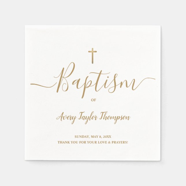 Personalized Elegant Gold Cross Baptism Script  Napkin (Front)