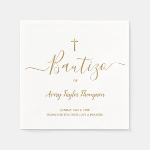Personalized Elegant Gold Cross Bautizo spanish Napkin