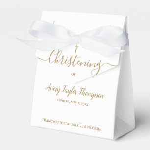 Personalized Elegant Gold Cross Christening Script Favor Box