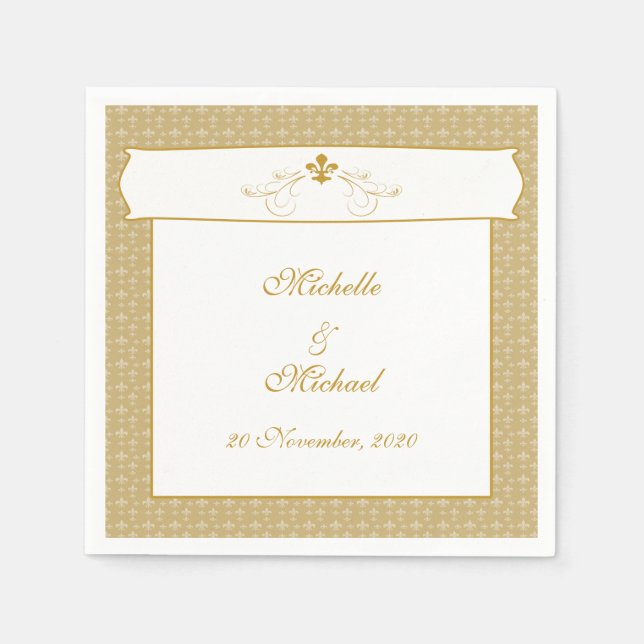 Personalized Elegant Gold Fancy Fleur de Lis Napkin (Front)