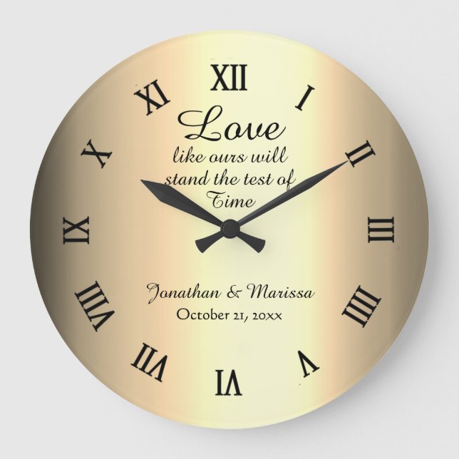 Personalized Elegant Gold Foil Wedding Keepsake Large Clock (Front)
