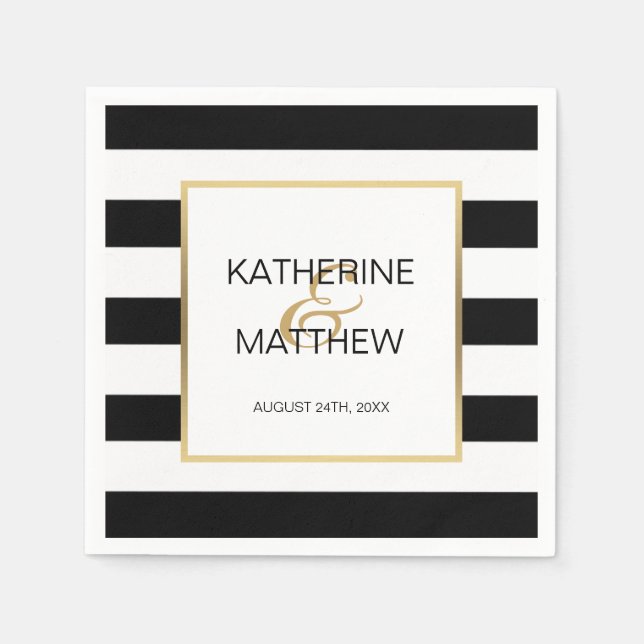 Personalized Elegant Gold Frame Wedding Paper Napkin (Front)