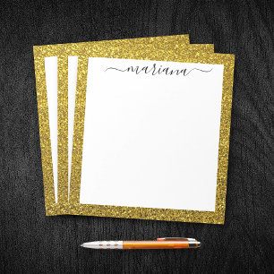 Personalized Elegant Gold Glitter, Modern Minimal Notepad