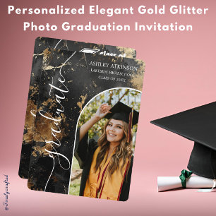 Personalized Elegant Gold Glitter Photo Graduation Invitation