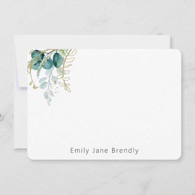 Personalized Elegant Gold Greenery Watercolor  Card (Front)