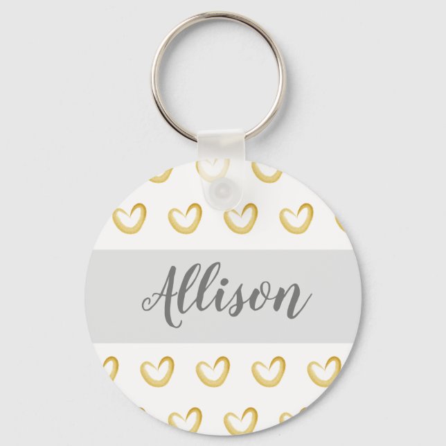 Personalized Elegant Gold Heart Pattern Keychain (Front)