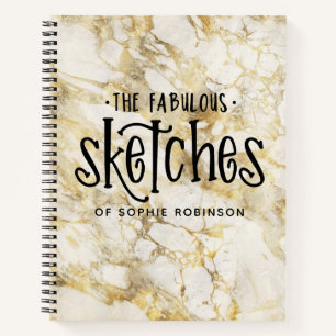 Personalized Elegant Gold Marble Sketchbook Notebook