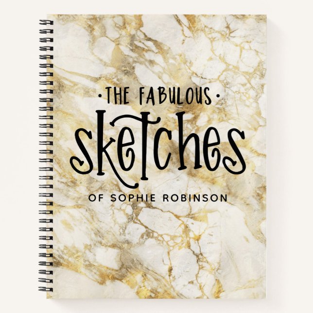 Personalized Elegant Gold Marble Sketchbook Notebook (Front)