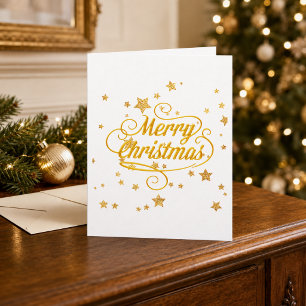 Personalized Elegant Gold Merry Christmas Stars Card