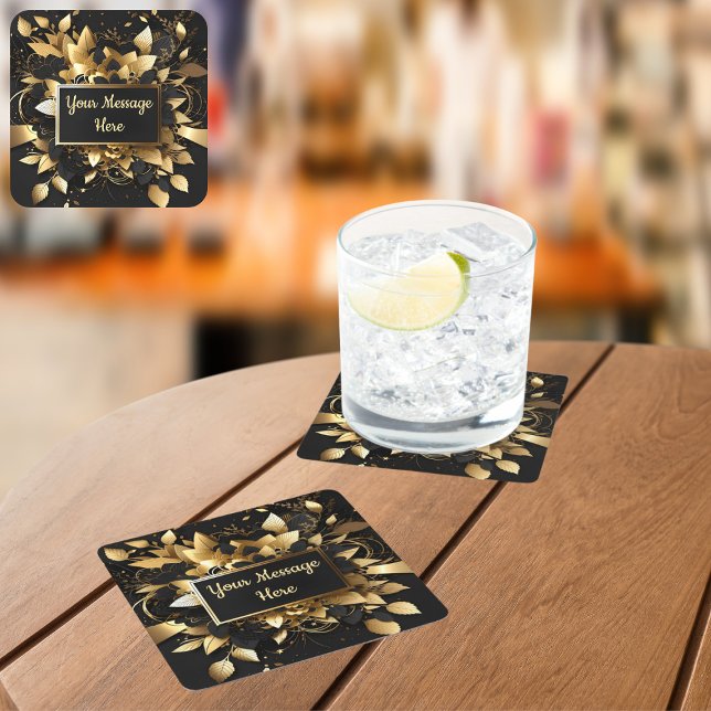 Personalized Elegant Gold Square Paper Coaster (Creator Uploaded)