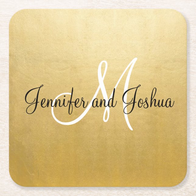Personalized Elegant Gold Wedding Coasters (Front)