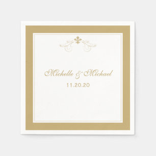 Personalized Elegant Gold White Fleur de Lis Napkin