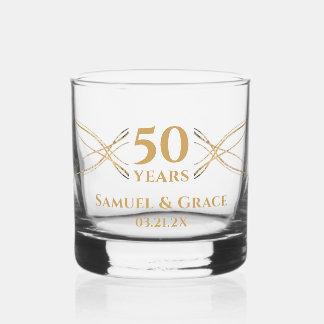 Personalized Elegant Golden 50th Anniversary Gift Whiskey Glass