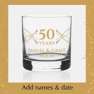 Personalized Elegant Golden 50th Anniversary Gift Whiskey Glass