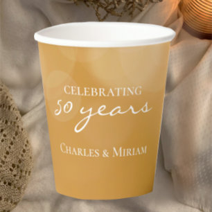 Personalized Elegant Golden 50th Anniversary Party Paper Cups