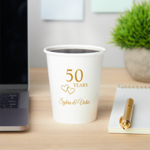 Personalized Elegant Golden 50th Anniversary Party Paper Cups