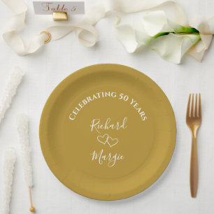 Personalized Elegant Golden 50th Anniversary Party Paper Plate