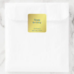 Personalized Elegant Golden Yellow Happy Birthday Square Sticker