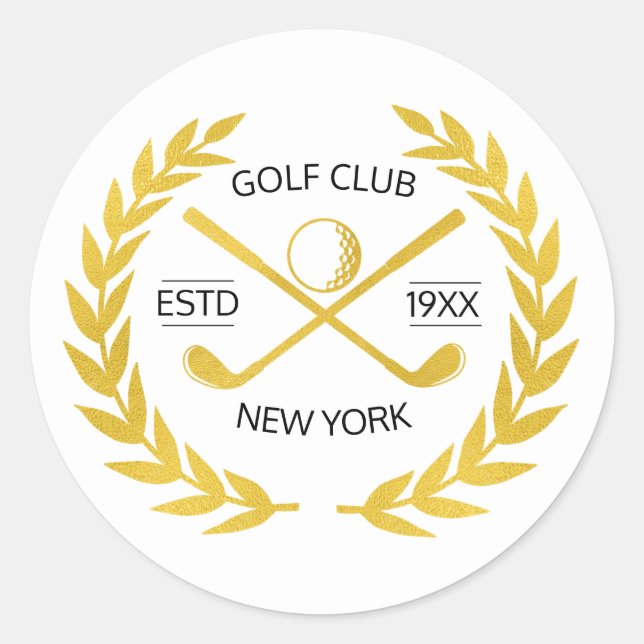 Personalized Elegant Golf Club Gold Wreath   Classic Round Sticker (Front)
