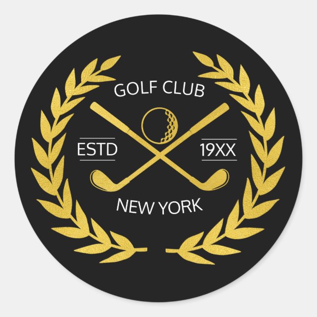 Personalized Elegant Golf Club Gold Wreath  Classic Round Sticker (Front)