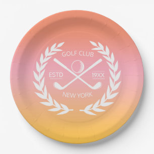 Personalized Elegant Golf Club Gold Wreath     Paper Plate