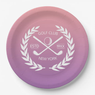 Personalized Elegant Golf Club Gold Wreath Paper Plate
