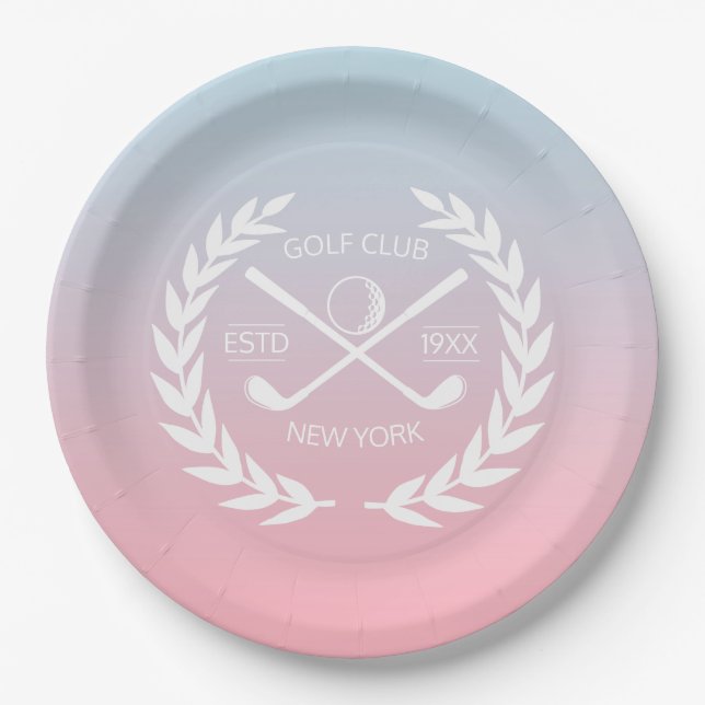 Personalized Elegant Golf Club Gold Wreath    Paper Plate (Front)