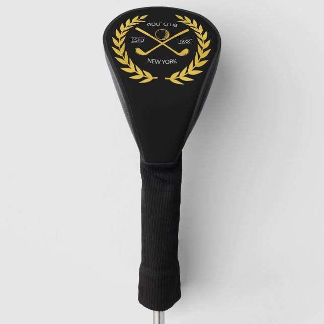 Personalized Elegant Golf Club Logo Gold Wreath   Golf Head Cover (Front)