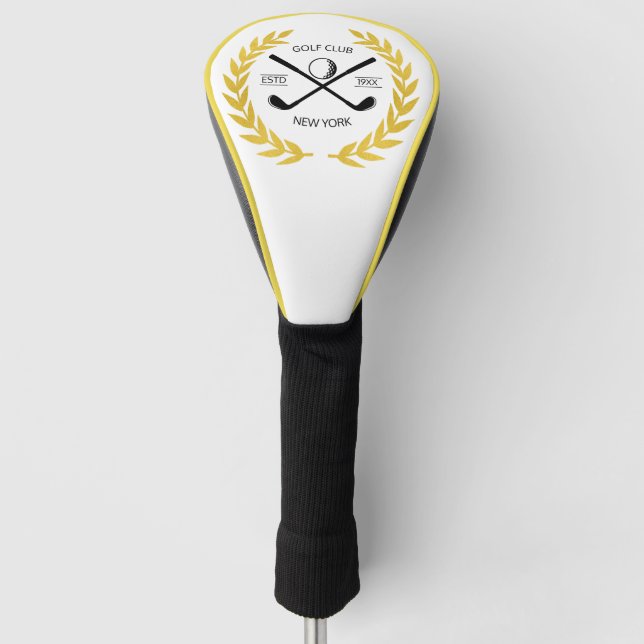 Personalized Elegant Golf Club Logo Gold Wreath  Golf Head Cover (Front)