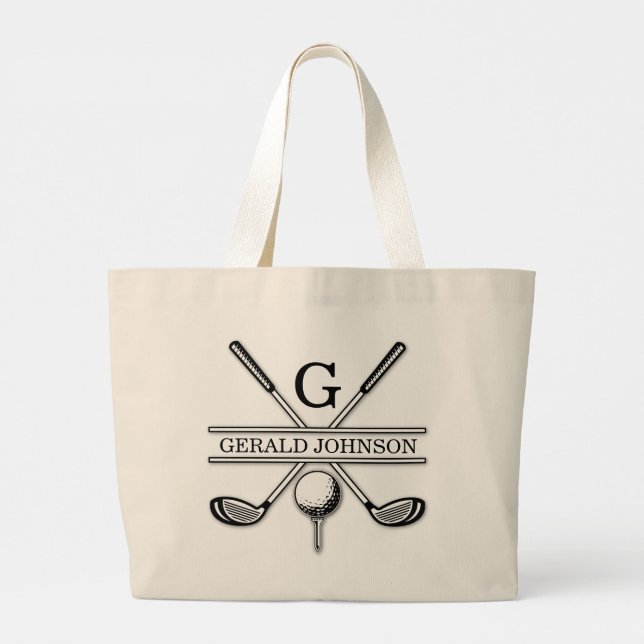 Personalized Elegant Golf Monogram Design Large Tote Bag (Back)