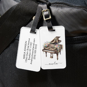 Personalized Elegant Grand Piano with Flowers Luggage Tag