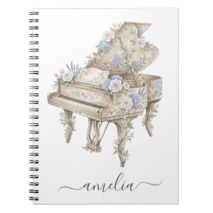 Personalized Elegant Grand Piano with Flowers      Notebook