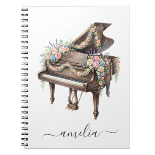 Personalized Elegant Grand Piano with Flowers      Notebook