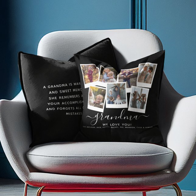 Personalized Elegant Grandma Quote & Photo Collage Throw Pillow (Creator Uploaded)