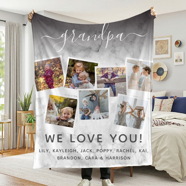 Personalized Elegant Grandpa Quote & Photo Collage Fleece Blanket (Creator Uploaded)
